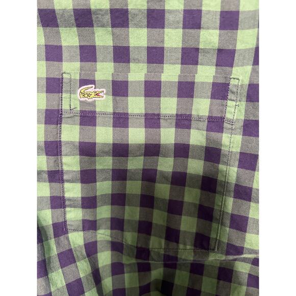 Lacoste Mens 44 Large Modern Fit Green & Navy Gingham Plaid Button Up L/S Shirt - Picture 11 of 11